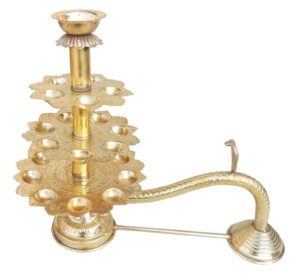 Brass Stand Diya (Deepak) (Arti Bati), 15 inch, brass, Vedikcraft Moradabad