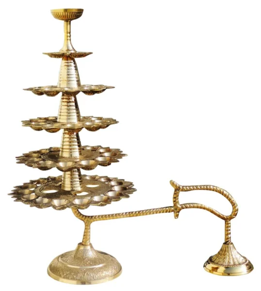 Brass Stand Diya (Deepak) (Arti Bati), 17 inch, brass, Vedikcraft Moradabad