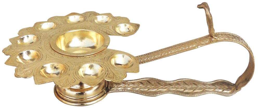 Brass Stand Diya (Deepak) (Arti Bati), 6.5 inch, brass, Vedikcraft Moradabad