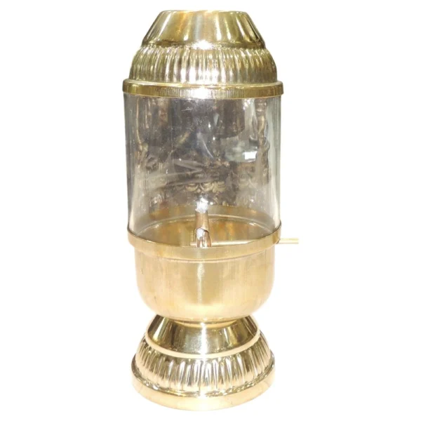Brass Table Oil Lamp (Samai) (Chimney), 8 inch, brass, Vedikcraft Moradabad