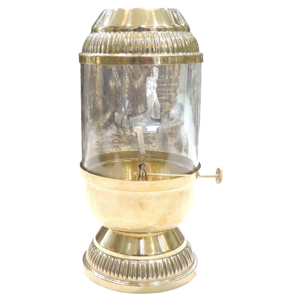 Brass Table Oil Lamp (Samai) (Chimney), 9 inch, brass, Vedikcraft Moradabad