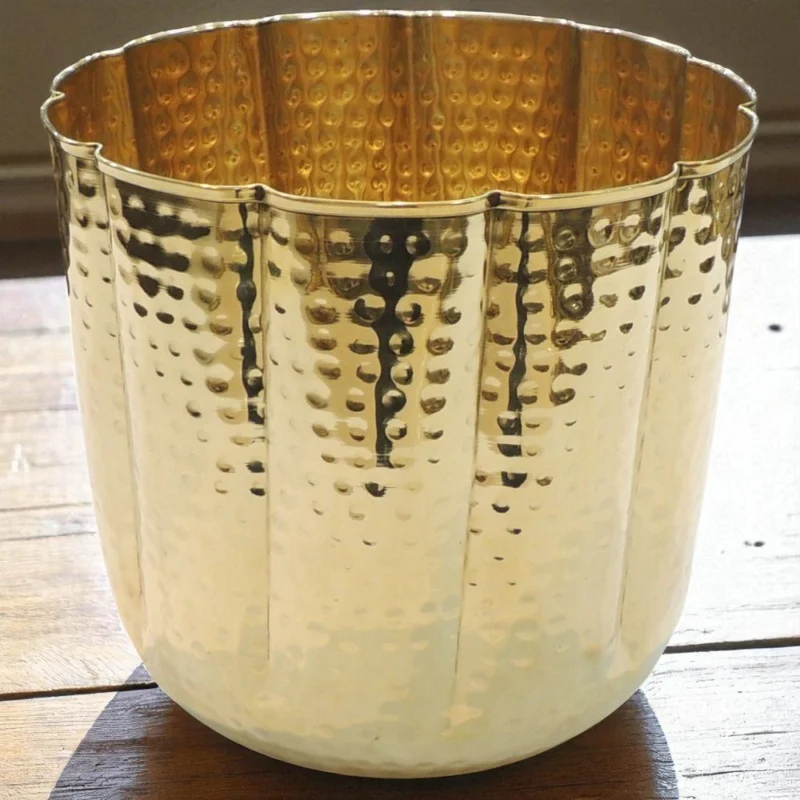 Brass Planter for Home and Garden (Hammered), 9 inch