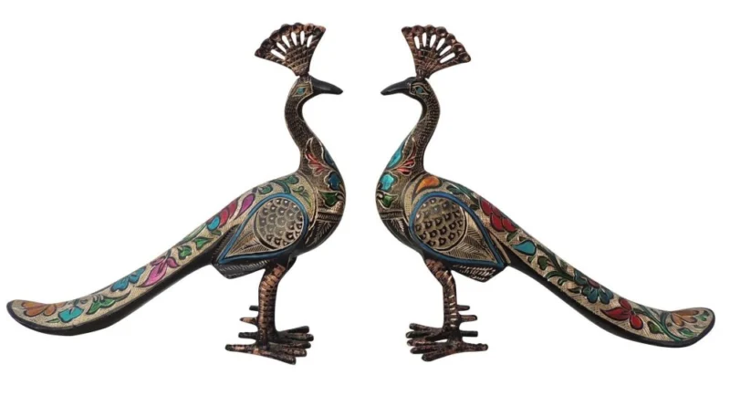 Brass Peacock Showpiece Pair, 10.5 inch, design AN250-C – for Table Décor