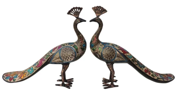 Brass Peacock Showpiece Pair, 13 inch, design AN250-D, brass, Vedikcraft Moradabad