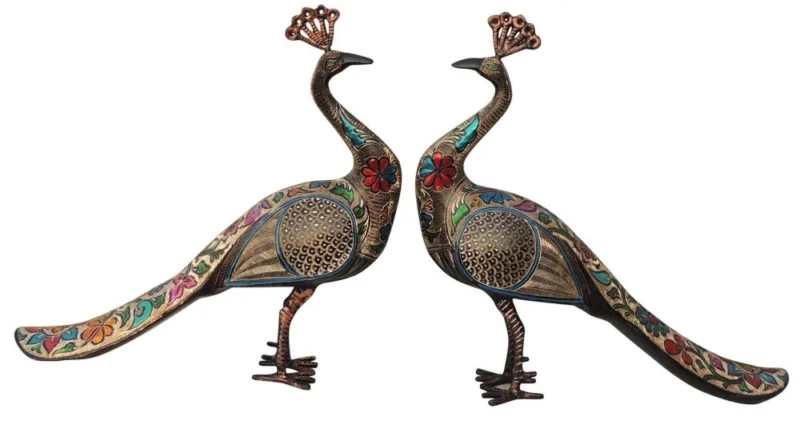 Brass Peacock Showpiece Pair, 16.5 inch, design AN250-E – for Living Room and Entrance