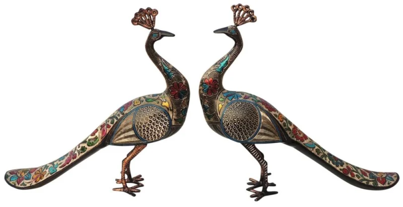 Brass Peacock Showpiece Pair, 17.5 inch, 8.84 kg – for Living Room and Entrance