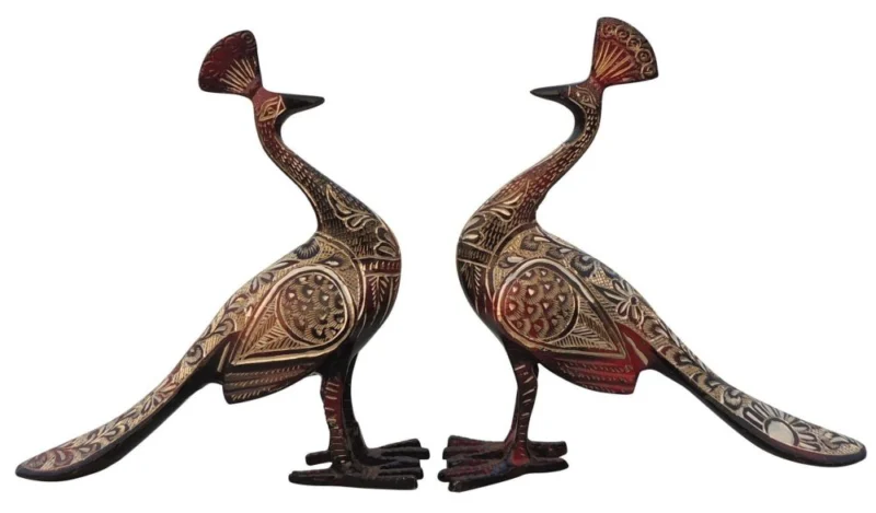 Brass Peacock Showpiece Pair, 7.5 inch, design AN251-A – for Table Décor