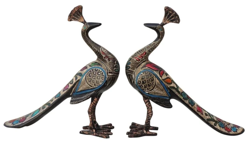Brass Peacock Showpiece Pair, 9.2 inch, design AN250-B – for Table Décor