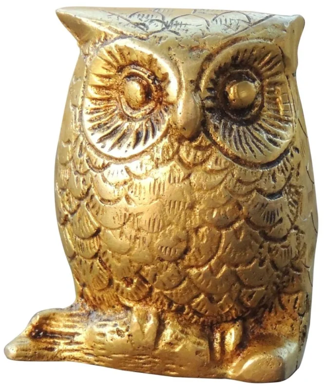 Brass Owl Showpiece, 3 inch, 360 g – for Table Décor