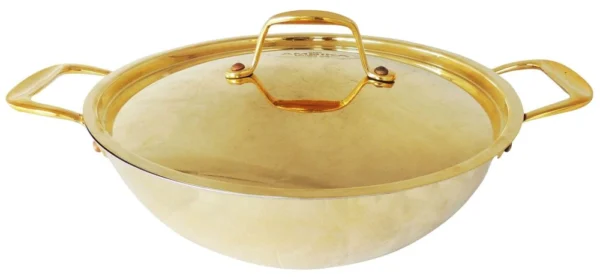 Brass Kadhai with Lid, 5.3 inch, brass, Vedikcraft Moradabad