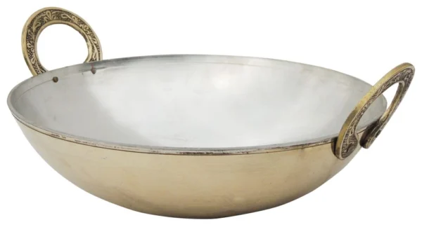 Brass Kadhai with Kalai (Tin Coated), 3 Litre (Work), 5.5 inch, brass, Vedikcraft Moradabad