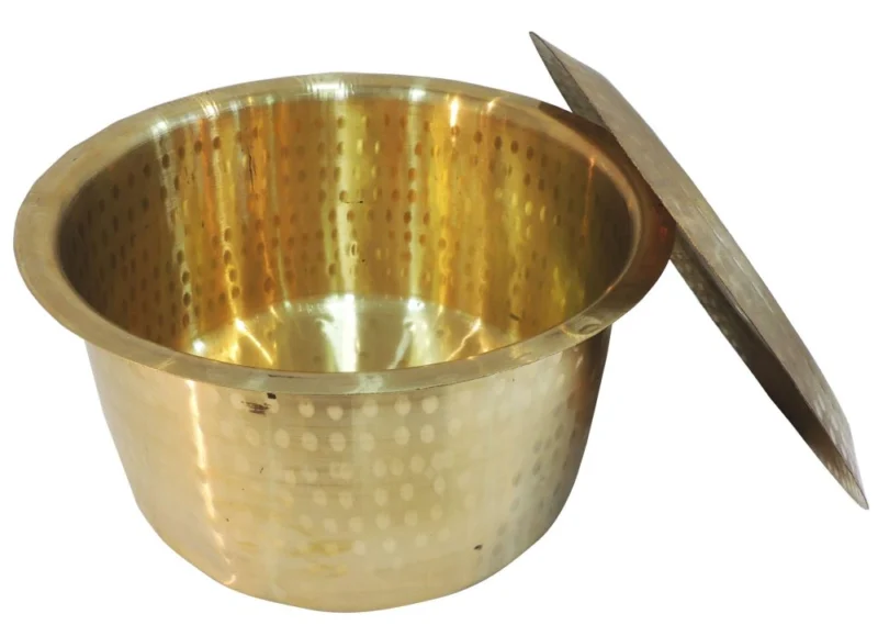 Brass Tope with Lid (Bhagona), 7.2 inch, 2.6 kg