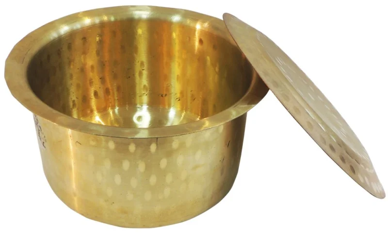 Brass Tope with Lid (Bhagona), 5 inch, 1.1 kg