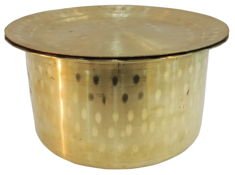Brass Tope with Lid (Bhagona), 5 inch, 1.1 kg