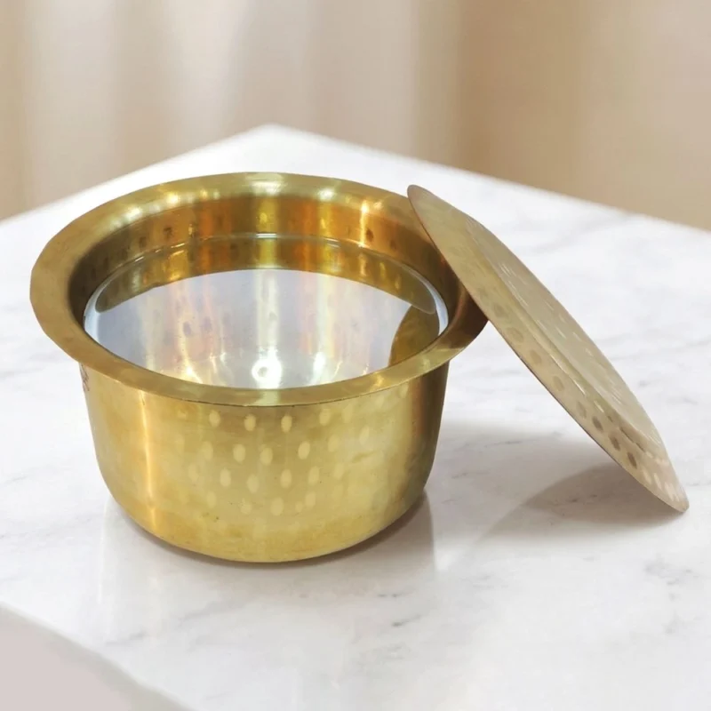 Brass Tope with Lid (Bhagona), 5 inch, 1.1 kg