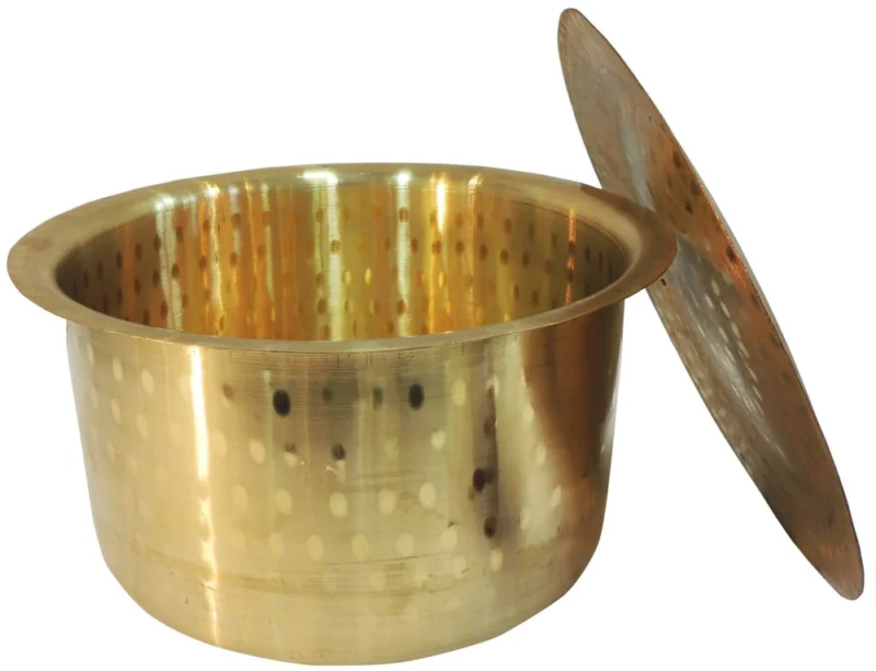 Brass Tope with Lid (Bhagona), 7.2 inch, 2.36 kg