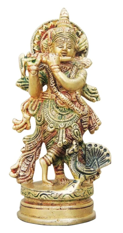 Krishna Ji with Flute Idol in Brass, 6.8 inch