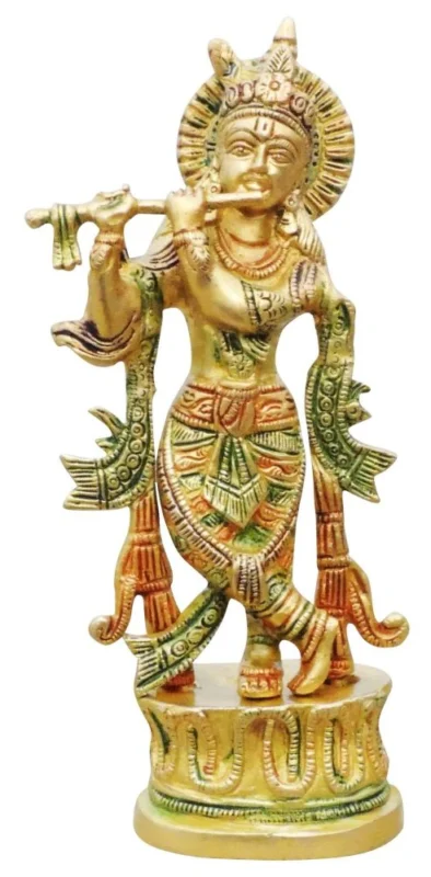 Krishna Ji with Flute Idol in Brass, 8.5 inch