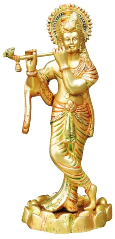 Krishna Ji with Flute Idol in Brass, 11 inch, 1.96 kg