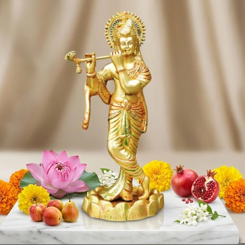 Krishna Ji with Flute Idol in Brass, 11 inch, 1.96 kg – for Pooja Room
