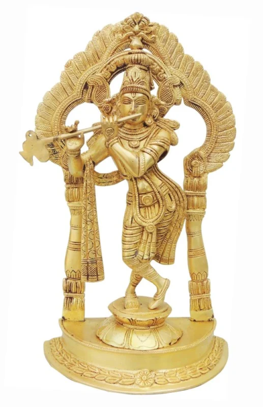 Krishna Ji with Flute Idol in Brass, Standing (Darbar), 14.5 inch, 5.13 kg