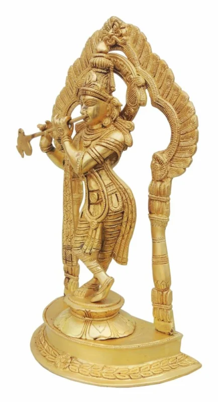 Krishna Ji with Flute Idol in Brass, Standing (Darbar), 14.5 inch, 5.13 kg
