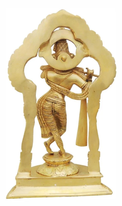Krishna Ji with Flute Idol in Brass, Standing (Darbar), 14.5 inch, 5.13 kg
