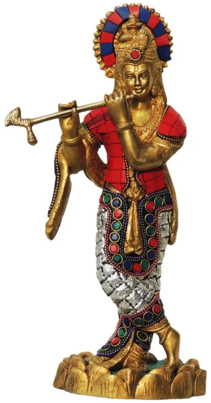 Krishna Ji with Flute Idol in Brass, 11 inch, 2.17 kg