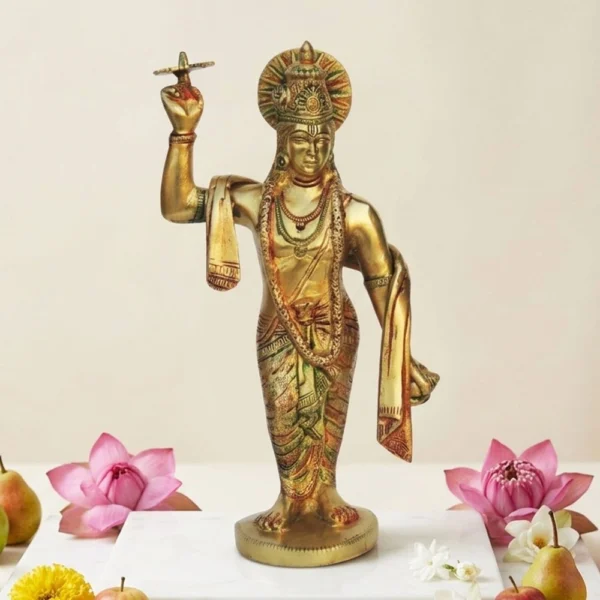 Krishna Ji with Flute Idol in Brass (Chakra), 11.1 inch, brass, Vedikcraft Moradabad