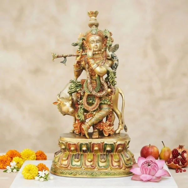 Krishna Ji with Flute Idol in Brass (Big), 20.5 inch, brass, Vedikcraft Moradabad