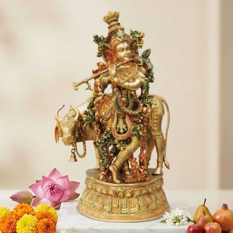 Krishna Ji with Flute Idol in Brass (Big), 28 inch – for Temple and Entrance