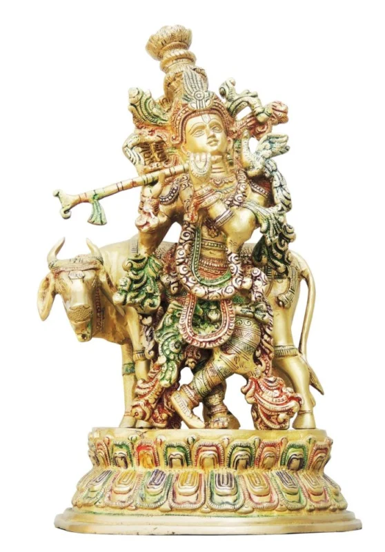 Krishna Ji with Flute Idol in Brass (Big), 14.5 inch
