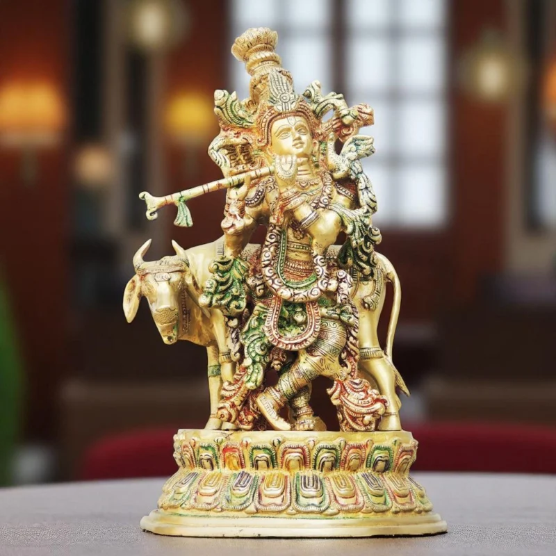 Krishna Ji with Flute Idol in Brass (Big), 14.5 inch – for Pooja Room