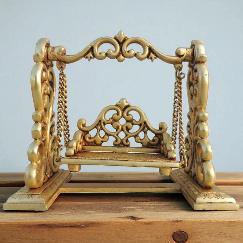 Laddu Gopal Jhula Idol in Brass, on Jhula, 8 inch, 3.1 kg – for Pooja Room
