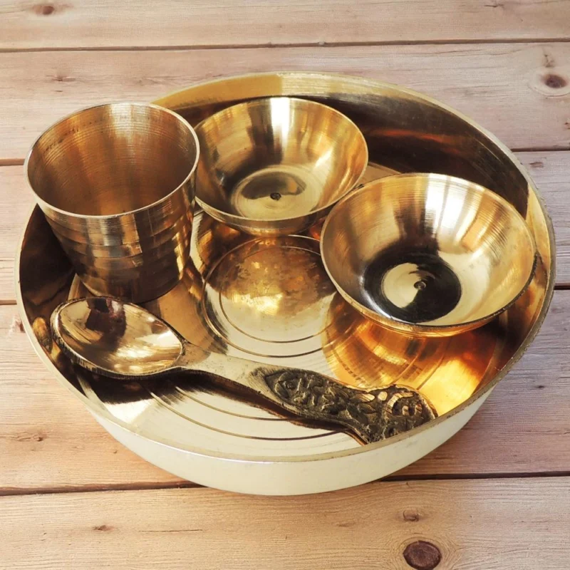 Brass Pooja Thali Set (Laddu Gopal), 4 inch