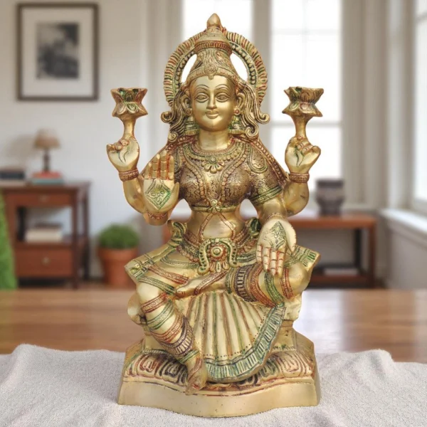 Lakshmi Ji Idol in Brass, brass, Vedikcraft Moradabad