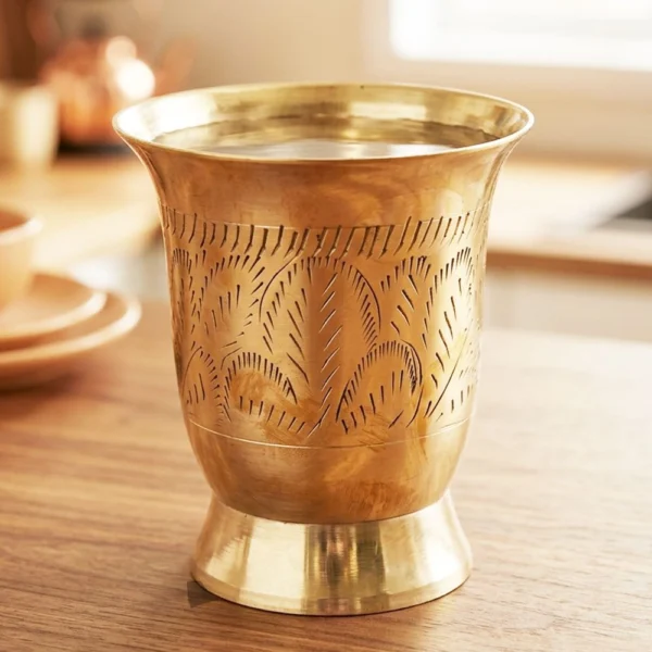 Brass Glass (Gilas), 200 ml (Lemon), brass, Vedikcraft Moradabad