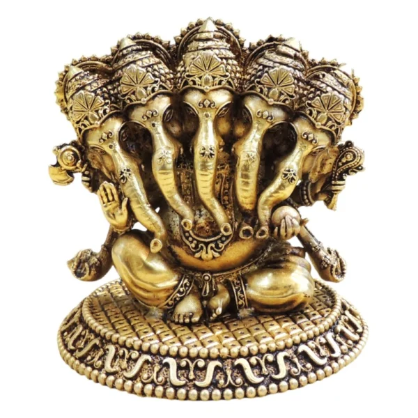 Ganesh Ji Idol in Brass (Panchmukhi), 4 inch, brass, Vedikcraft Moradabad