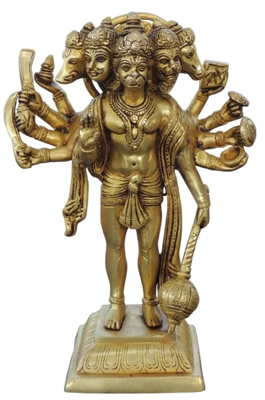Hanuman Ji Idol in Brass (Panchmukhi), 10 inch