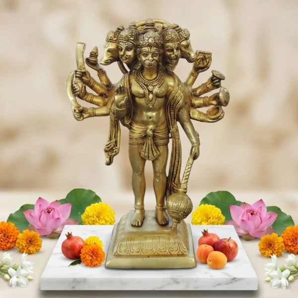 Hanuman Ji Idol in Brass (Panchmukhi), 10 inch, brass, Vedikcraft Moradabad