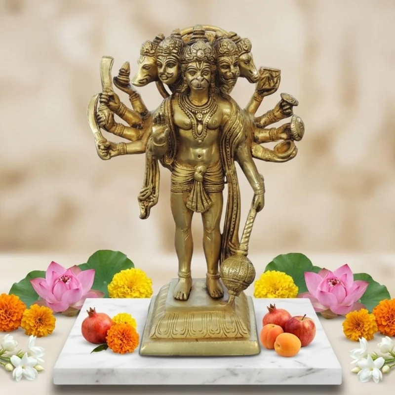 Hanuman Ji Idol in Brass (Panchmukhi), 10 inch – for Pooja Room