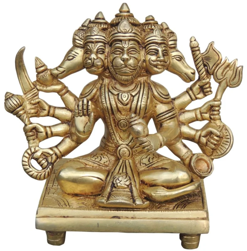 Hanuman Ji Idol in Brass (Panchmukhi), 7.3 inch