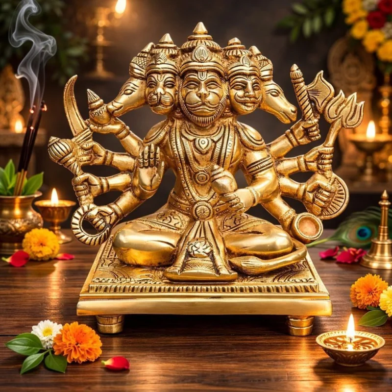 Hanuman Ji Idol in Brass (Panchmukhi), 7.3 inch – for Home Mandir