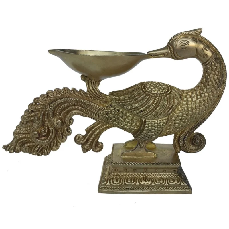 Brass Peacock Oil Lamp (Deepak) (Wicks), 5 inch, 1 kg