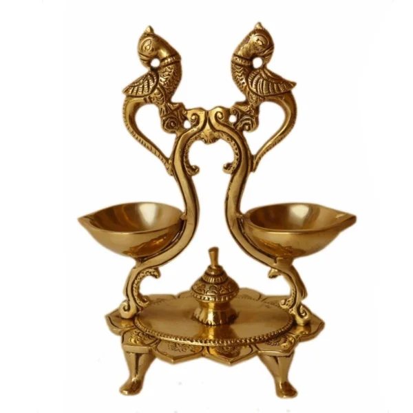 Brass Peacock Oil Lamp (Deepak) (Wicks), 7.2 inch, brass, Vedikcraft Moradabad