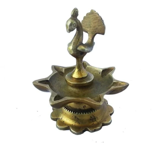 Brass Peacock Oil Lamp (Deepak) (Wicks), 3.5 inch, brass, Vedikcraft Moradabad