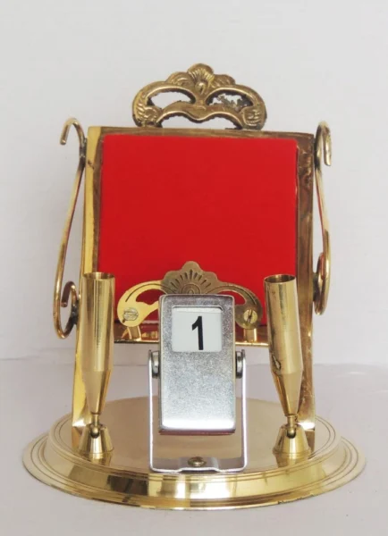 Brass Pen And Mobile Stand With Date Display, 5.2 inch, brass, Vedikcraft Moradabad