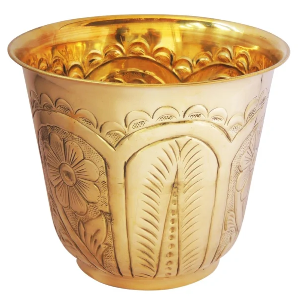 Brass Planter for Home and Garden (Gamala Work Diameter), 9 inch, brass, Vedikcraft Moradabad
