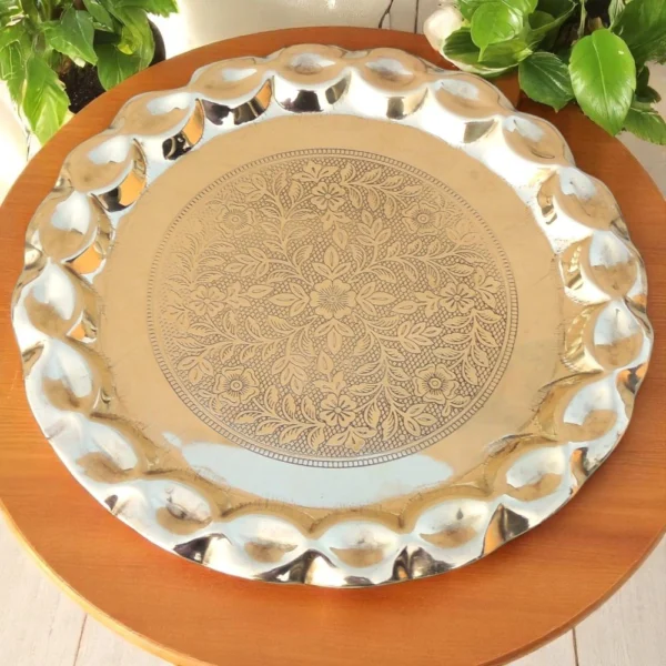 Brass Serving Plate, 9.5 inch, brass, Vedikcraft Moradabad