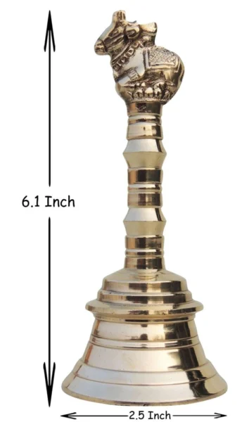Brass Hand Bell (Ghanti), 6.1 inch, brass, Vedikcraft Moradabad